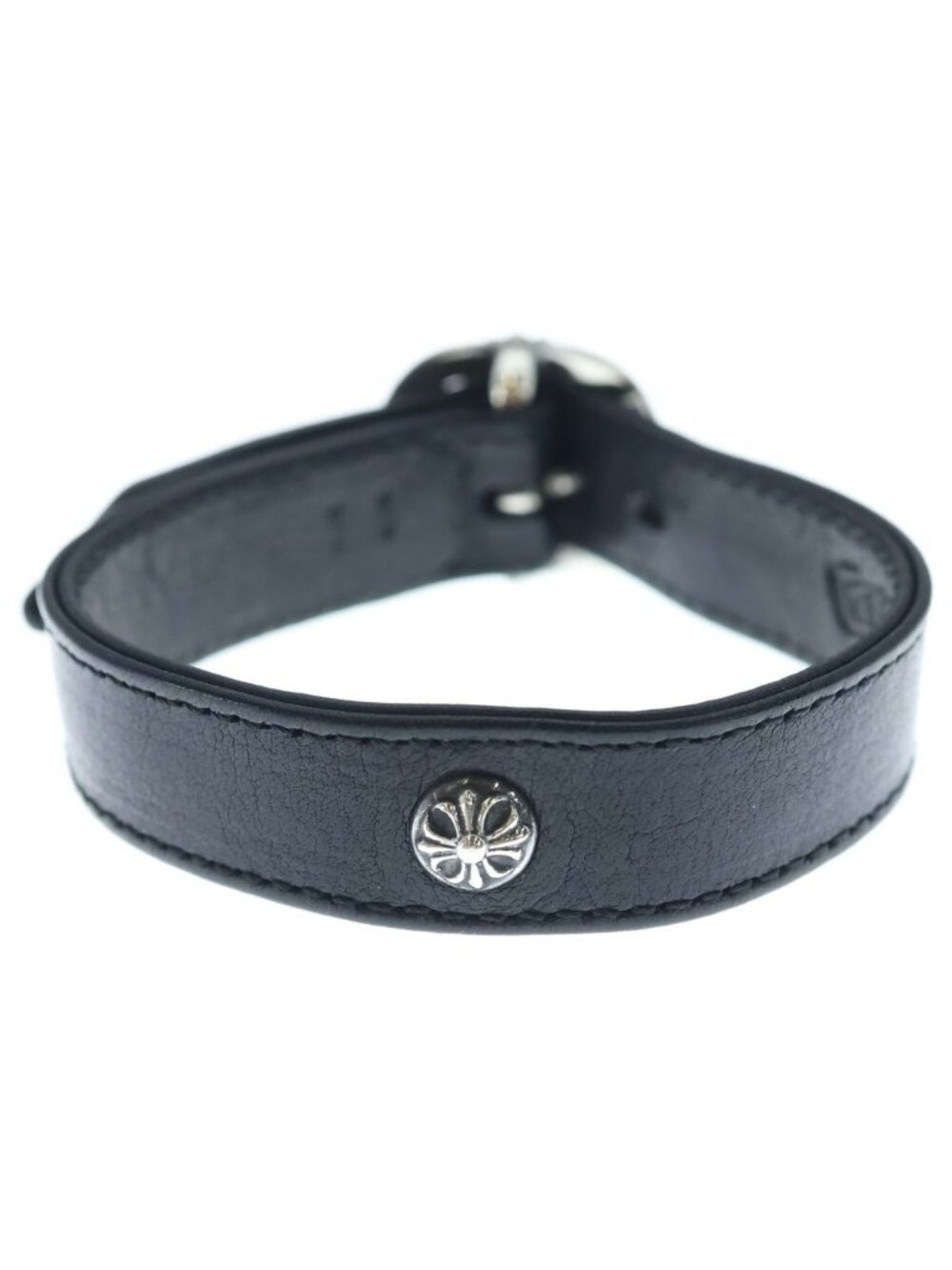 Chrome Hearts Gunslinger Crossball Leather Bracelet Black Silver